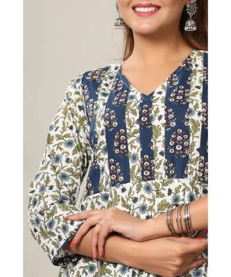 Women Floral Printed Anarkali Jaipuri Pure Cotton Kurta with Gold print Palazzo suit Set 5