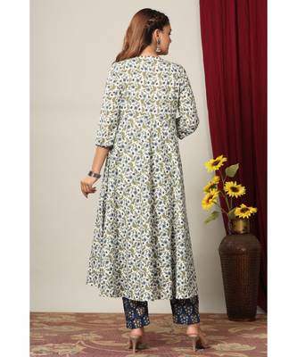 Women Floral Printed Anarkali Jaipuri Pure Cotton Kurta with Gold print Palazzo suit Set 6