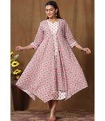 Women Cotton Floral Print Ankle Length Anarkali Kurta with Jacket