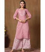 Womens Cotton Straight Floral Print Kurta Palazzo Set