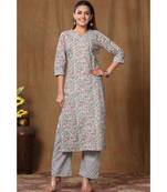 Women's Cotton Floral Print Straight Kurti Palazzo Set