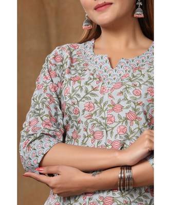 Women's Cotton Floral Print Straight Kurti Palazzo Set 4
