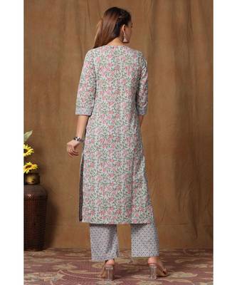 Women's Cotton Floral Print Straight Kurti Palazzo Set 5