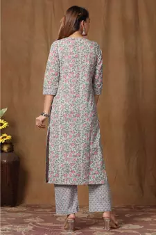 Women's Cotton Floral Print Straight Kurti Palazzo Set