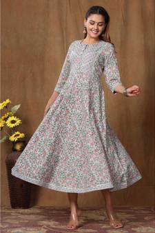 Womens Floral Print Ankle Length Anarkali Kurti