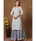 Women's Cotton Straight Floral Printed Kurta Palazzo Salwar Suit Set With Dori Tassels