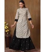 Women's Pure Cotton Floral Print Apple Cut Straight Kurta with Skirt suit Set