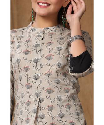 Women's Pure Cotton Floral Print Apple Cut Straight Kurta with Skirt suit Set 5