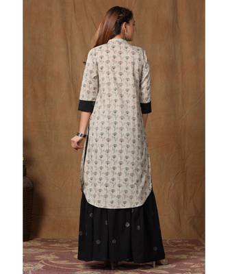 Women's Pure Cotton Floral Print Apple Cut Straight Kurta with Skirt suit Set 6