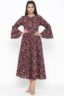 Women's Cotton Floral & Gold Print Anarkali Kurta