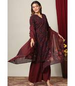 Women's Cotton Floral Print Straight Kurta Sharara Dupatta Set