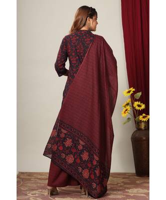 Women's Cotton Floral Print Straight Kurta Sharara Dupatta Set 6