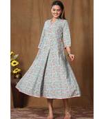 Women's Pure Cotton Floral Print Long Anarkali Kurta