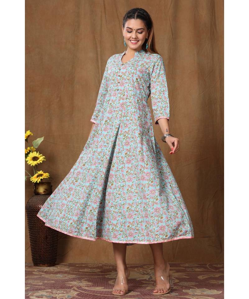Women's Pure Cotton Floral Print Long Anarkali Kurta
