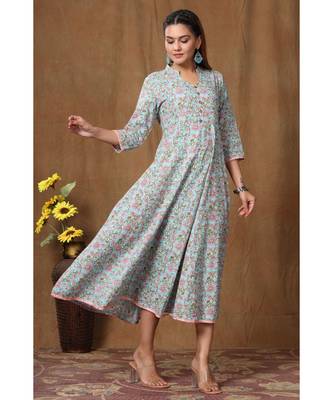 Women's Pure Cotton Floral Print Long Anarkali Kurta 2