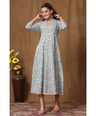 Women's Pure Cotton Floral Print Long Anarkali Kurta 3