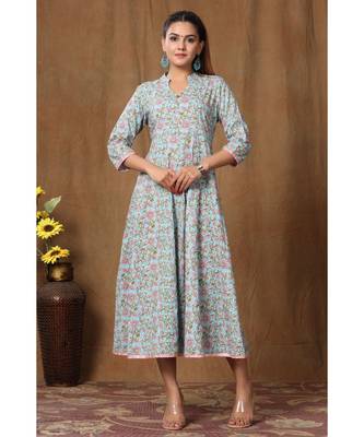 Women's Pure Cotton Floral Print Long Anarkali Kurta 4