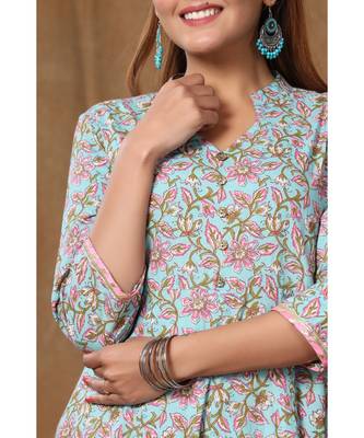 Women's Pure Cotton Floral Print Long Anarkali Kurta 5