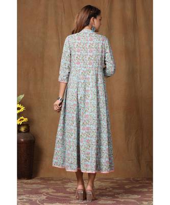 Women's Pure Cotton Floral Print Long Anarkali Kurta 6