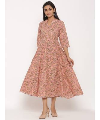 Women's Cotton Floral Print Long Anarkali Kurta 1