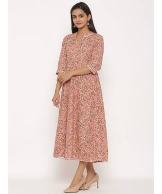 Women's Cotton Floral Print Long Anarkali Kurta 3