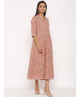 Women's Cotton Floral Print Long Anarkali Kurta 4