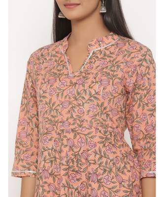 Women's Cotton Floral Print Long Anarkali Kurta 5