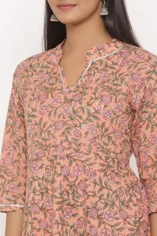 Women's Cotton Floral Print Long Anarkali Kurta