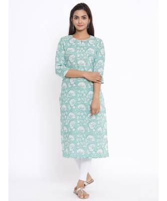 Womens Cotton Floral Print Straight Kurta 1