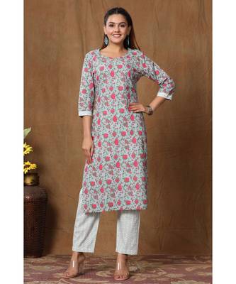 Womens Cotton Floral Print Straight Kurta Palazzo Set 1