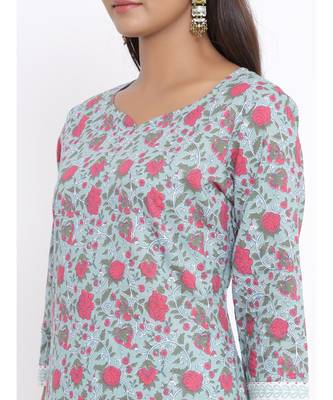 Womens Cotton Floral Print Straight Kurta Palazzo Set 3