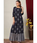 Womens Cotton Floral Print Straight Kurta Sharara Set