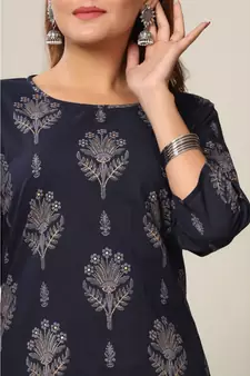 Womens Cotton Floral Print Straight Kurta Sharara Set