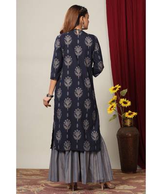 Womens Cotton Floral Print Straight Kurta Sharara Set 5