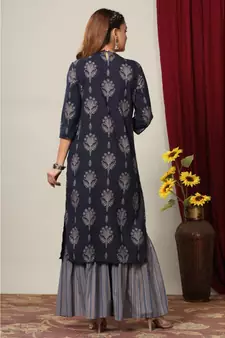 Womens Cotton Floral Print Straight Kurta Sharara Set