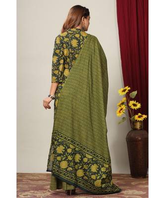 Womens Cotton Floral Print Straight Kurta Sharara Dupatta Set 4