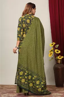 Womens Cotton Floral Print Straight Kurta Sharara Dupatta Set