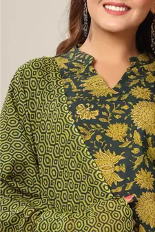 Womens Cotton Floral Print Straight Kurta Sharara Dupatta Set