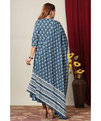 Womens Cotton Floral Print Anarkali Kurta with Dupatta 4
