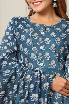 Womens Cotton Floral Print Anarkali Kurta with Dupatta