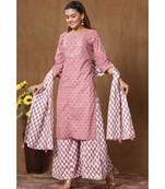 Women's Cotton Kurta With Palazzo & Dupatta Set