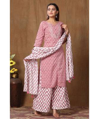 Women's Cotton Kurta With Palazzo & Dupatta Set 2