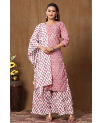 Women's Cotton Kurta With Palazzo & Dupatta Set 6