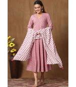 Womens Cotton Floral Print Anarkali Kurta with Dupatta