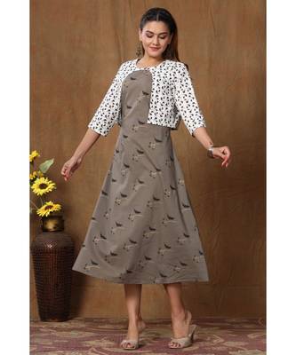 Womens Cotton Animal Bird Print A-line Kurta 1