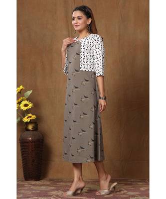 Womens Cotton Animal Bird Print A-line Kurta 2