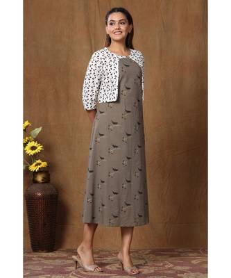 Womens Cotton Animal Bird Print A-line Kurta 3