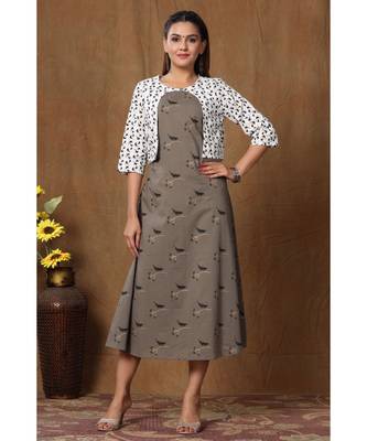 Womens Cotton Animal Bird Print A-line Kurta 4