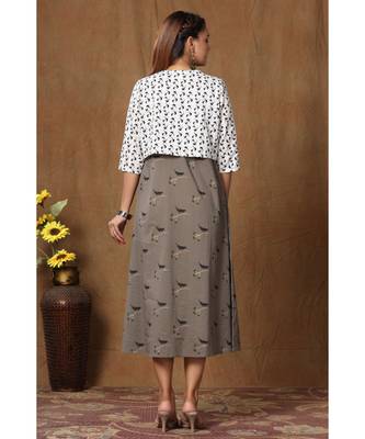 Womens Cotton Animal Bird Print A-line Kurta 5