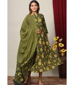  Cotton Floral Printed Anarkali Kurta with Gold Print Dupatta for Womens Girls
